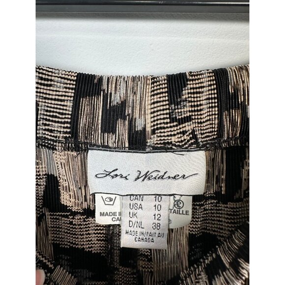 Vintage Lori Weidner Skirt Size 10 Womens Midi Abstract Stretch Ribbed Black Tan - Picture 2 of 9